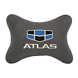Подушка на подголовник алькантара D.Grey с логотипом автомобиля GEELY Atlas