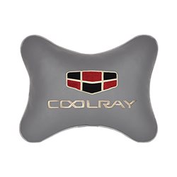 Подушка на подголовник экокожа L.Grey с логотипом автомобиля GEELY Coolray