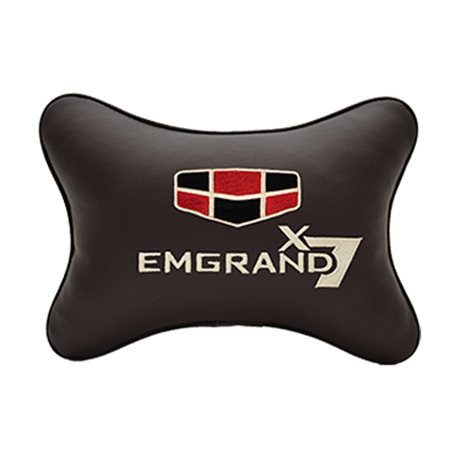 Подушка на подголовник экокожа Coffee с логотипом автомобиля GEELY EMGRAND X7