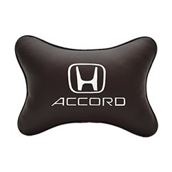 Подушка на подголовник экокожа Coffee с логотипом автомобиля HONDA Accord