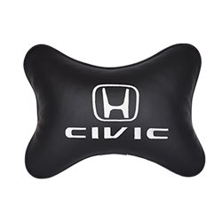 Подушка на подголовник экокожа Black с логотипом автомобиля HONDA Civic