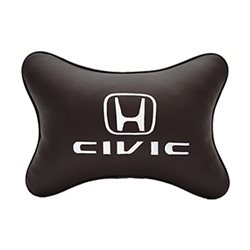 Подушка на подголовник экокожа Coffee с логотипом автомобиля HONDA Civic