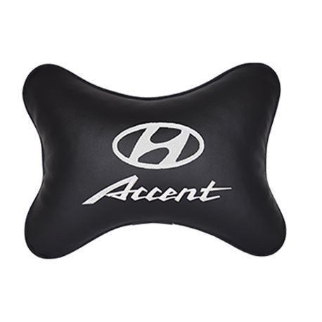 Подушка на подголовник экокожа Black c логотипом автомобиля Hyundai Accent