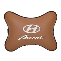 Подушка на подголовник экокожа Fox c логотипом автомобиля Hyundai Accent