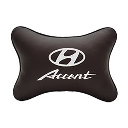Подушка на подголовник экокожа Coffee c логотипом автомобиля Hyundai Accent