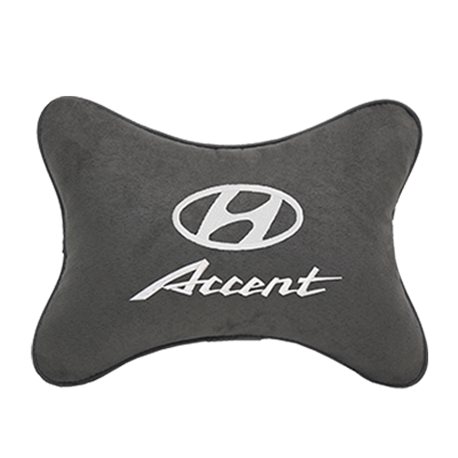 Подушка на подголовник алькантара D.Grey c логотипом автомобиля Hyundai Accent