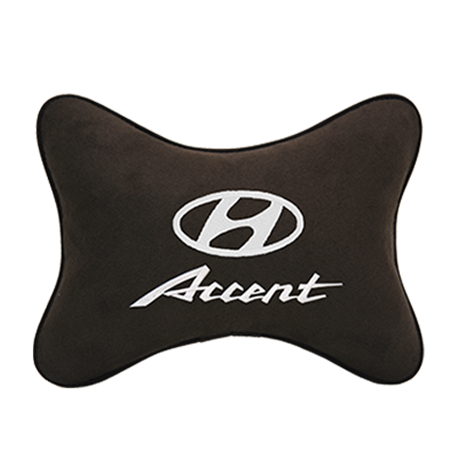 Подушка на подголовник алькантара Coffee c логотипом автомобиля Hyundai Accent
