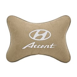 Подушка на подголовник алькантара Beige c логотипом автомобиля Hyundai Accent