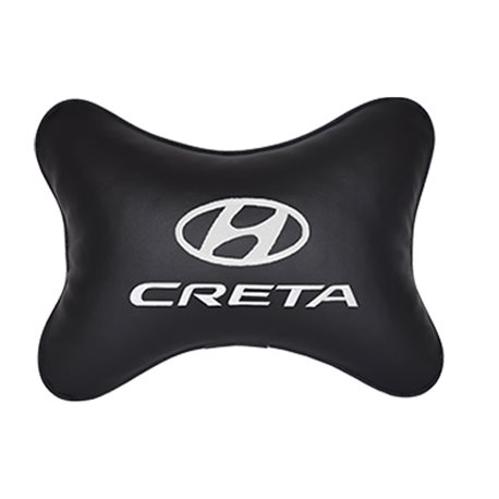 Подушка на подголовник экокожа Black c логотипом автомобиля Hyundai Creta