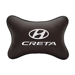Подушка на подголовник экокожа Coffee c логотипом автомобиля Hyundai Creta