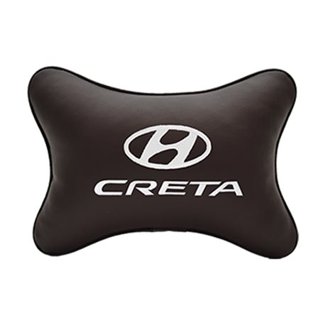 Подушка на подголовник экокожа Coffee c логотипом автомобиля Hyundai Creta