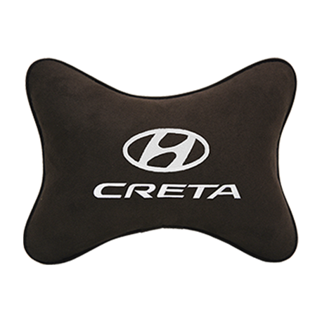Подушка на подголовник алькантара Coffee c логотипом автомобиля Hyundai Creta
