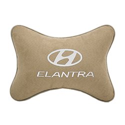 Подушка на подголовник алькантара Beige c логотипом автомобиля Hyundai Elantra
