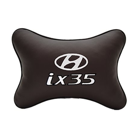 Подушка на подголовник экокожа Coffee c логотипом автомобиля Hyundai ix35
