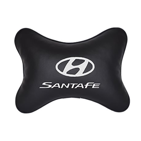 Подушка на подголовник экокожа Black c логотипом автомобиля Hyundai Santa Fe