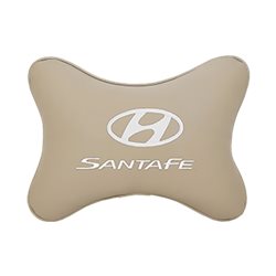Подушка на подголовник экокожа Beige c логотипом автомобиля Hyundai Santa Fe