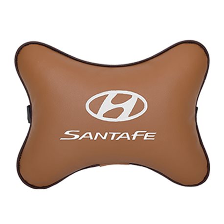 Подушка на подголовник экокожа Fox c логотипом автомобиля Hyundai Santa Fe
