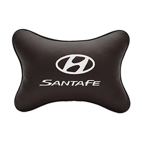 Подушка на подголовник экокожа Coffee c логотипом автомобиля Hyundai Santa Fe