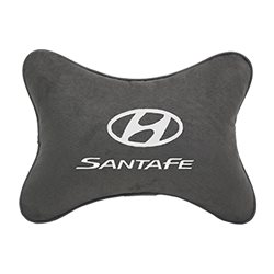 Подушка на подголовник алькантара D.Grey c логотипом автомобиля Hyundai Santa Fe