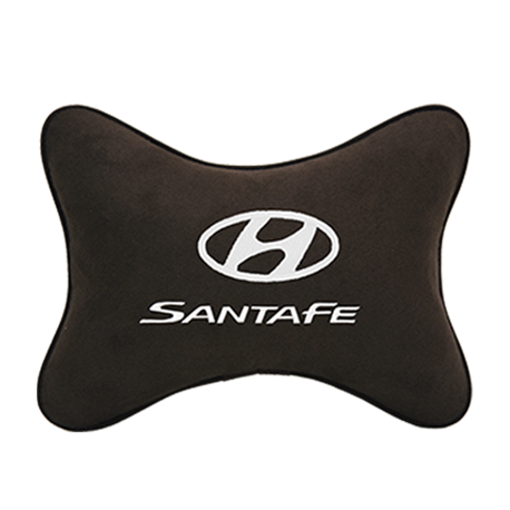 Подушка на подголовник алькантара Coffee c логотипом автомобиля Hyundai Santa Fe