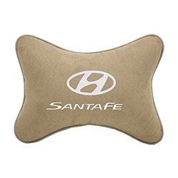 Подушка на подголовник алькантара Beige c логотипом автомобиля Hyundai Santa Fe