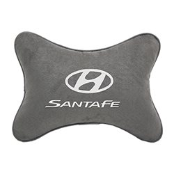 Подушка на подголовник экокожа L.Grey c логотипом автомобиля Hyundai Santa Fe