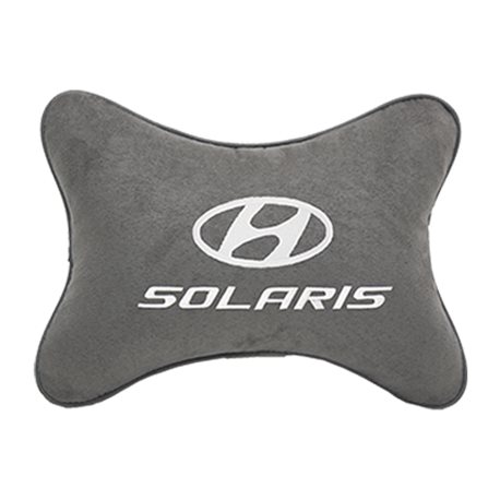 Подушка на подголовник алькантара L.Grey c логотипом автомобиля Hyundai Solaris