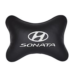 Подушка на подголовник экокожа Black c логотипом автомобиля Hyundai Sonata