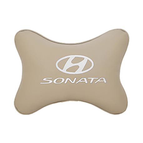Подушка на подголовник экокожа Beige c логотипом автомобиля Hyundai Sonata