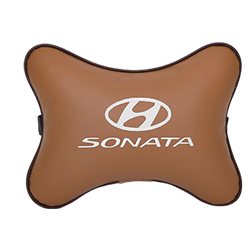 Подушка на подголовник экокожа Fox c логотипом автомобиля Hyundai Sonata