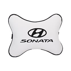 Подушка на подголовник экокожа Milk c логотипом автомобиля Hyundai Sonata