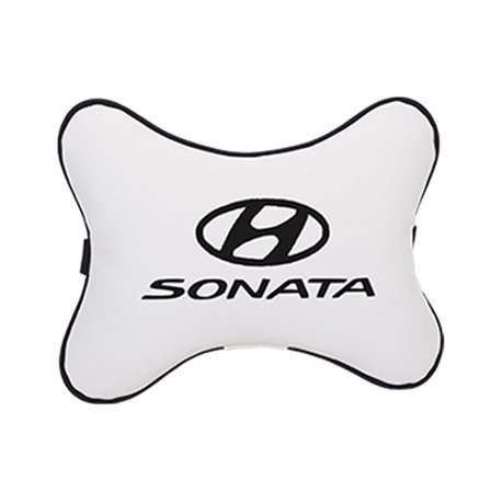 Подушка на подголовник экокожа Milk c логотипом автомобиля Hyundai Sonata