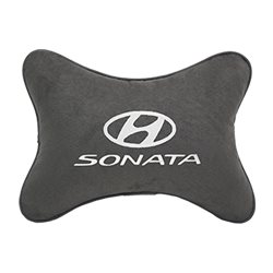 Подушка на подголовник алькантара D.Grey c логотипом автомобиля Hyundai Sonata