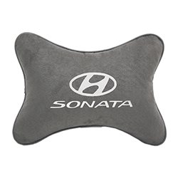 Подушка на подголовник алькантара L.Grey c логотипом автомобиля Hyundai Sonata