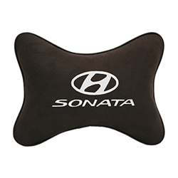 Подушка на подголовник алькантара Coffee c логотипом автомобиля Hyundai Sonata