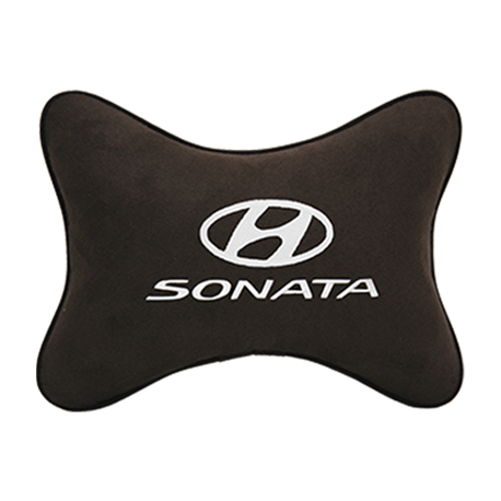 Подушка на подголовник алькантара Coffee c логотипом автомобиля Hyundai Sonata