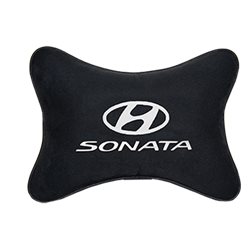 Подушка на подголовник алькантара Black c логотипом автомобиля Hyundai Sonata