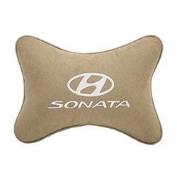 Подушка на подголовник алькантара Beige c логотипом автомобиля Hyundai Sonata
