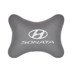 Подушка на подголовник экокожа L.Grey c логотипом автомобиля Hyundai Sonata