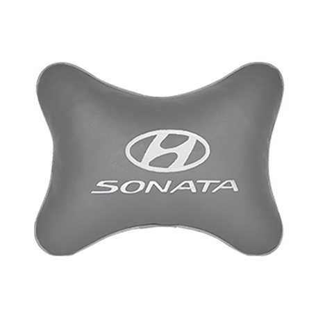Подушка на подголовник экокожа L.Grey c логотипом автомобиля Hyundai Sonata