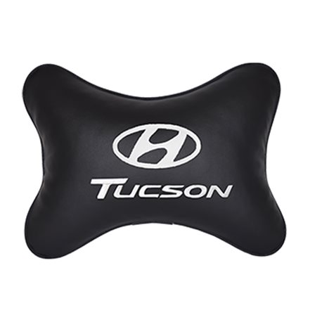 Подушка на подголовник экокожа Black c логотипом автомобиля Hyundai Tucson