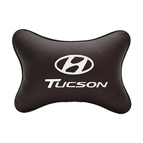 Подушка на подголовник экокожа Coffee c логотипом автомобиля Hyundai Tucson