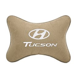 Подушка на подголовник алькантара Beige c логотипом автомобиля Hyundai Tucson
