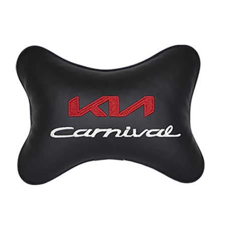 Подушка на подголовник экокожа Black с логотипом автомобиля KIA Carnival