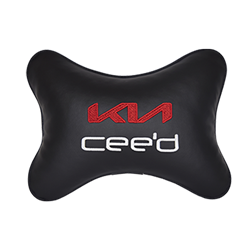 Подушка на подголовник экокожа Black с логотипом автомобиля KIA Ceed