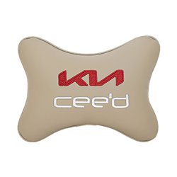 Подушка на подголовник экокожа Beige с логотипом автомобиля KIA Ceed