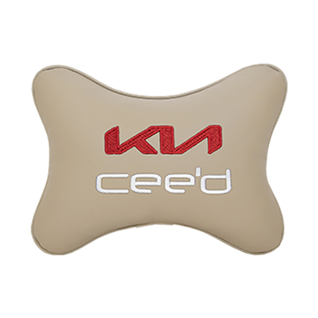 Подушка на подголовник экокожа Beige с логотипом автомобиля KIA Ceed