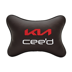 Подушка на подголовник экокожа Coffee с логотипом автомобиля KIA Ceed