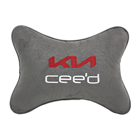 Подушка на подголовник алькантара L.Grey с логотипом автомобиля KIA Ceed