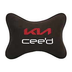Подушка на подголовник алькантара Coffee с логотипом автомобиля KIA Ceed